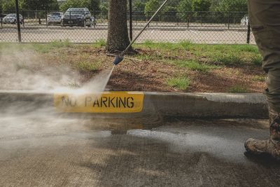 Power washing is an effective way to clean asphalt, concrete and existing markings